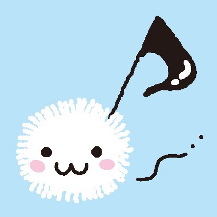 わたぷーのイラスト。綿毛に顔と音符のしっぽが付いたキャラクター